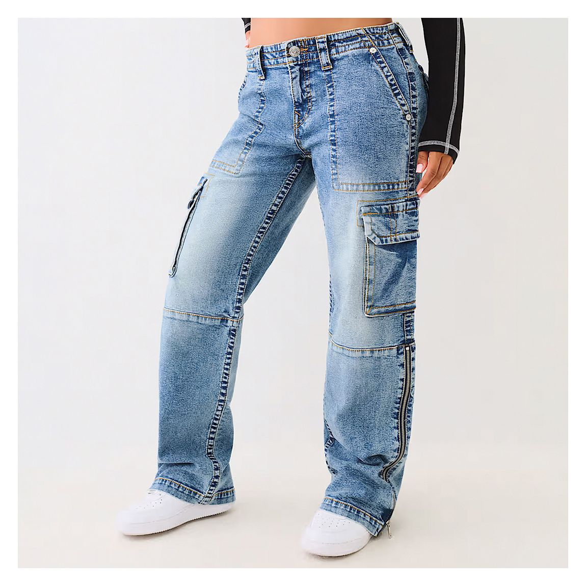 Mid Blue Zip Split Cargo Jeans main product photo