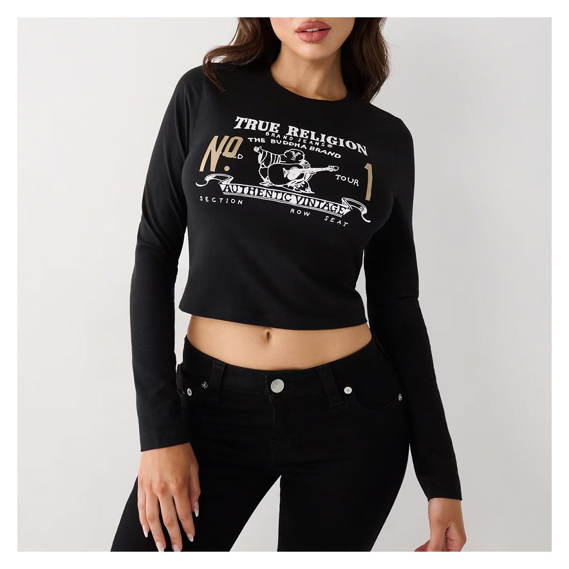 Black OG Logo Long Sleeve Crop Top main product photo