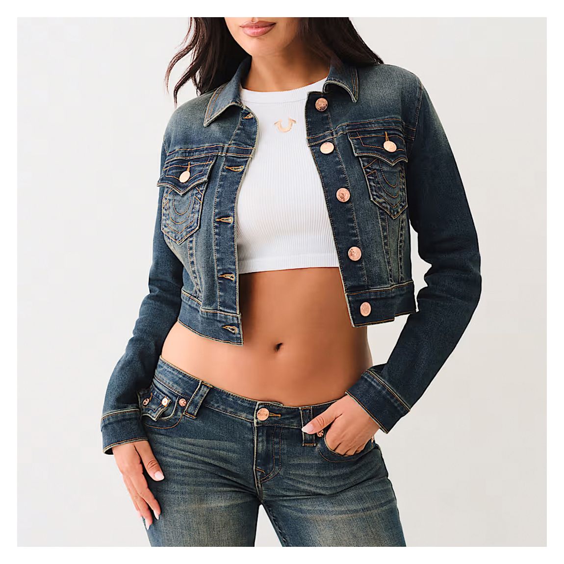 Dark Blue Shrunken Denim Jacket main product photo