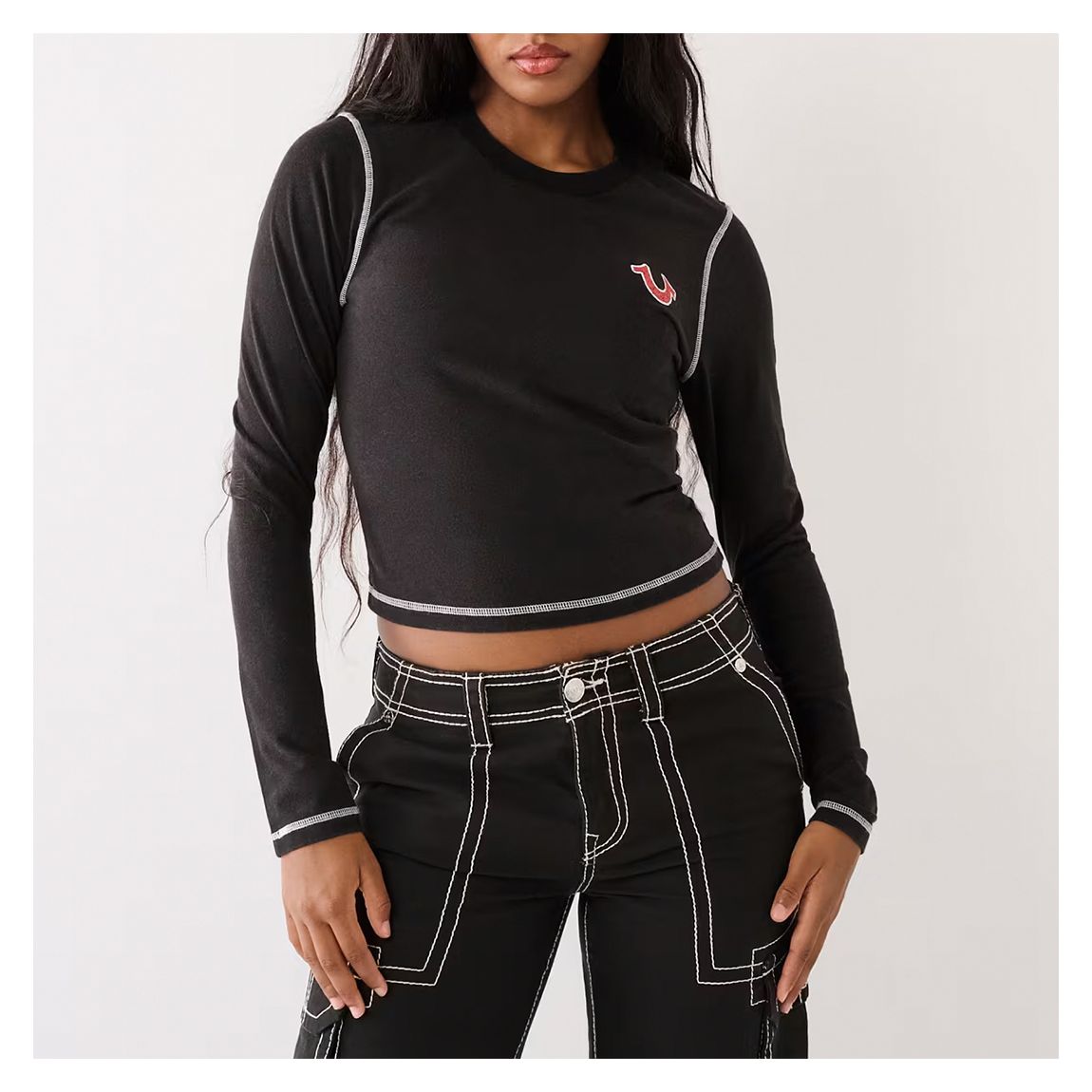 Black Crew Neck Long Sleeve Top main product photo