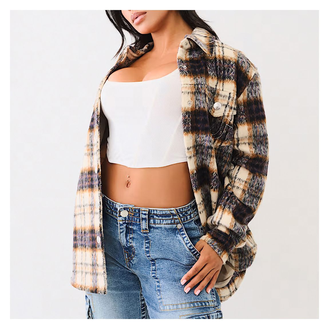 Multi Check Oversized Shacket main product photo
