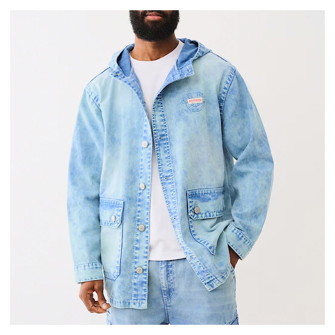 Light Blue Denim Big T Hooded Chore Jacket main product photo