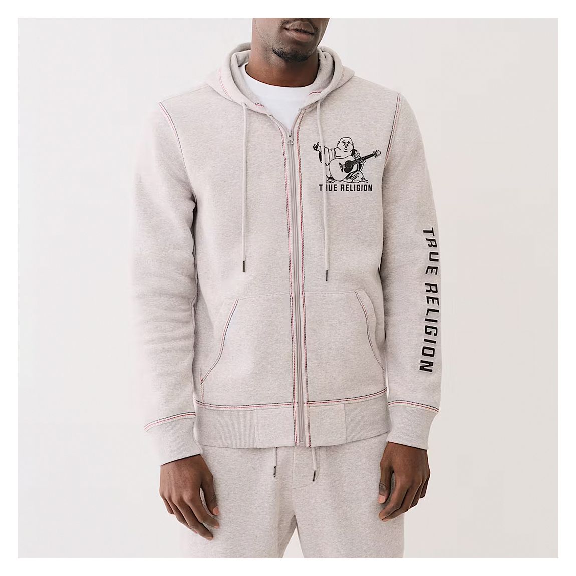 Grey Embossed Triple Stitch Zip Hoodie main product photo