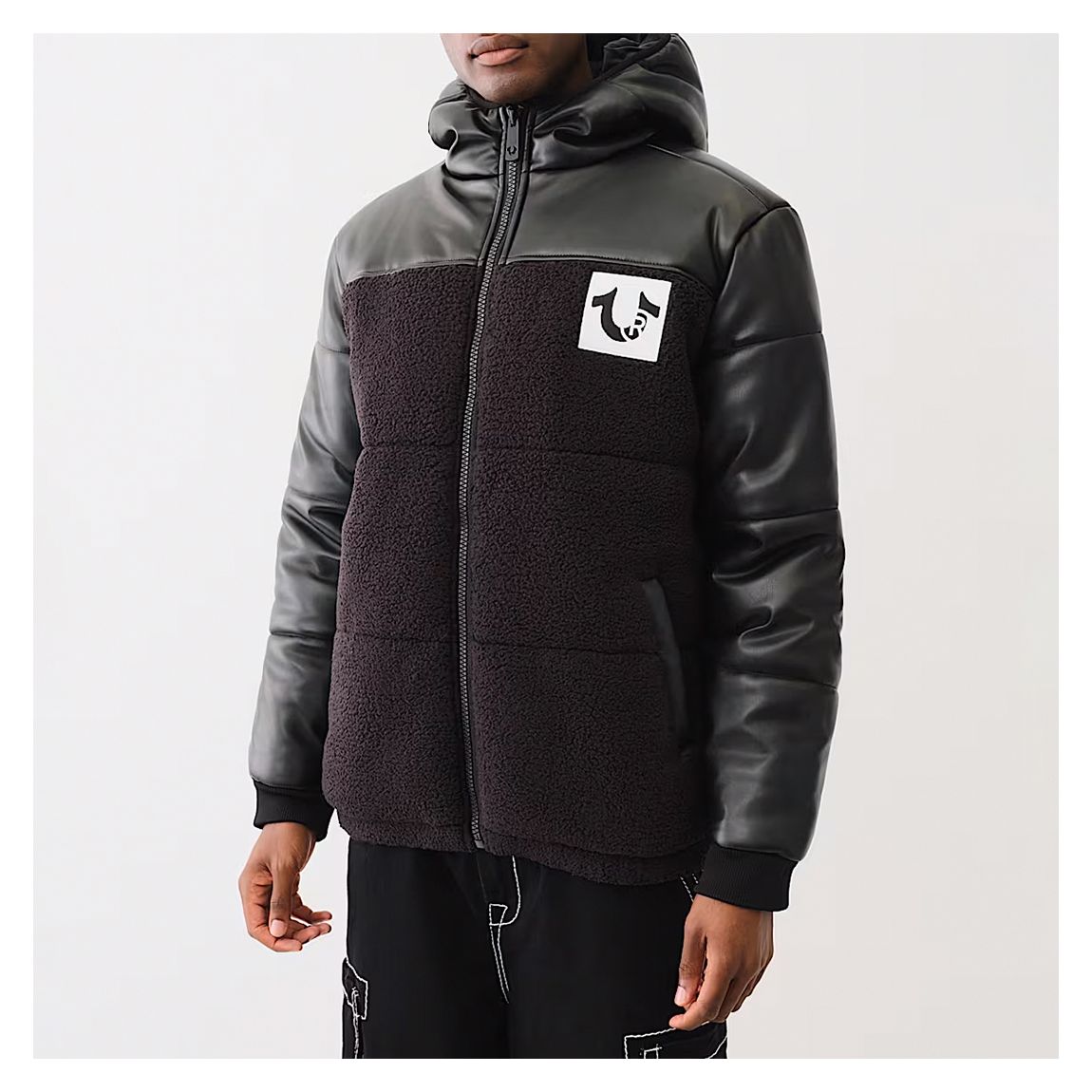 Black Sherpa Faux Leather Puffer Jacket main product photo