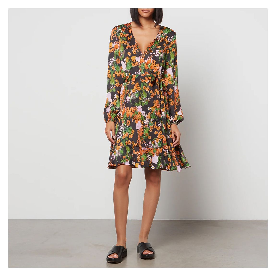 Orange Floral V-Neck Mini Dress main product photo