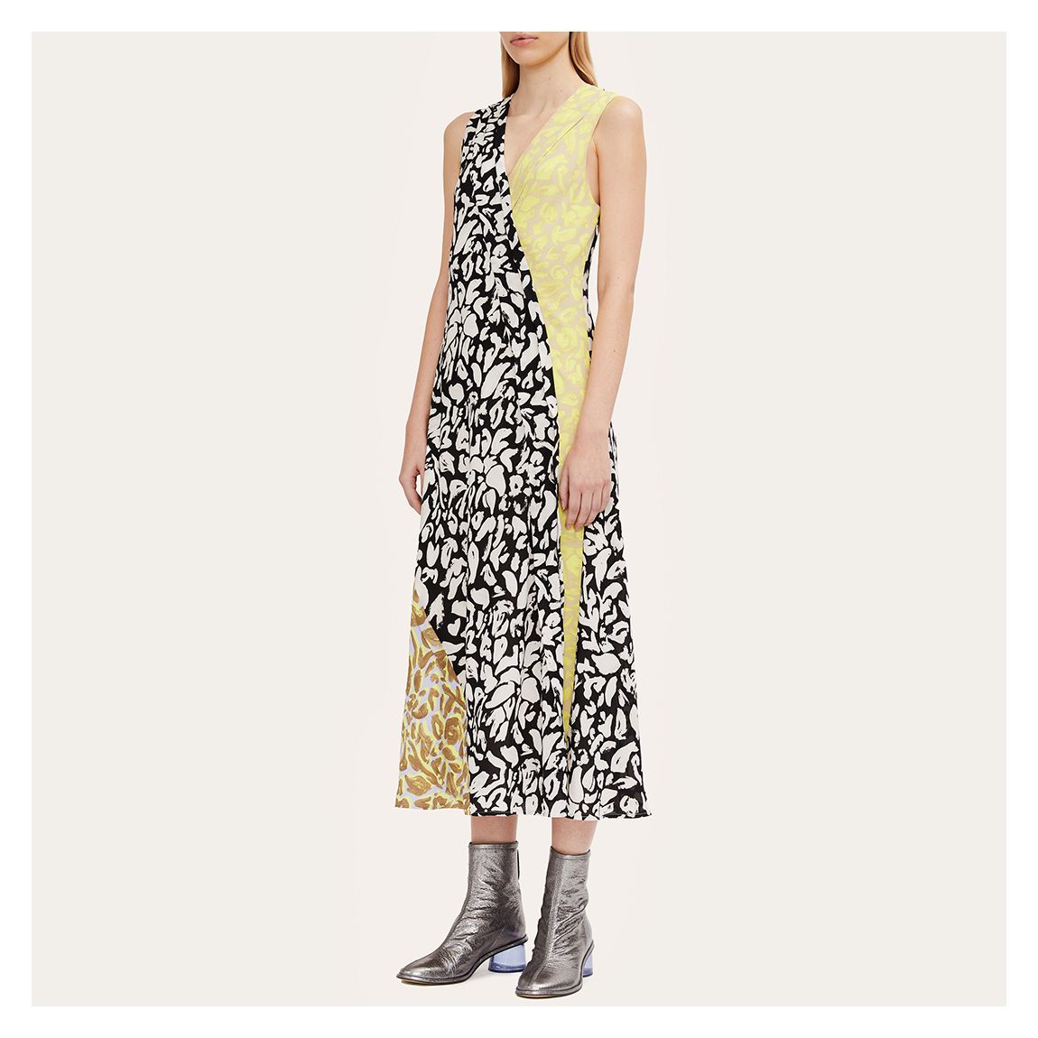 Yellow/Navy Esthe Leaf Poly Floral Dress main product photo