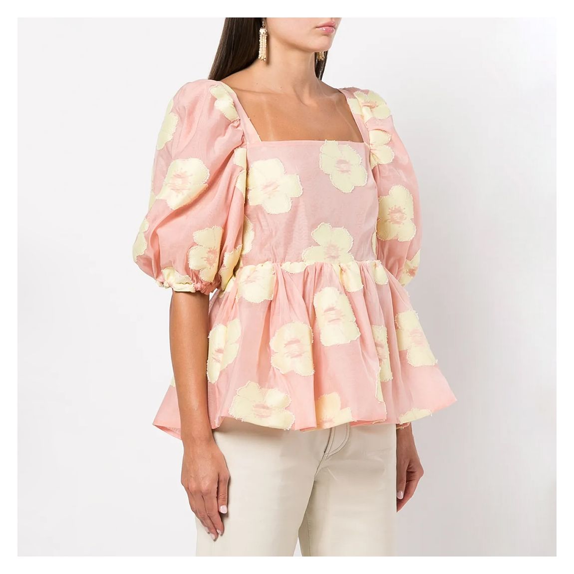 Pink/Crème Puffed Peplum Top main product photo
