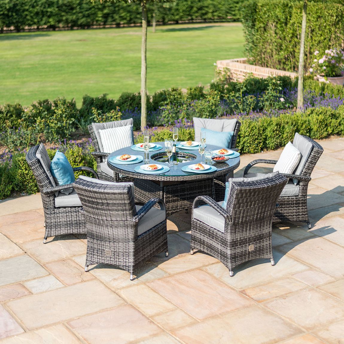 Texas 6 Seat Round Ice Bucket Dining Set with Lazy Susan / Grey main product photo