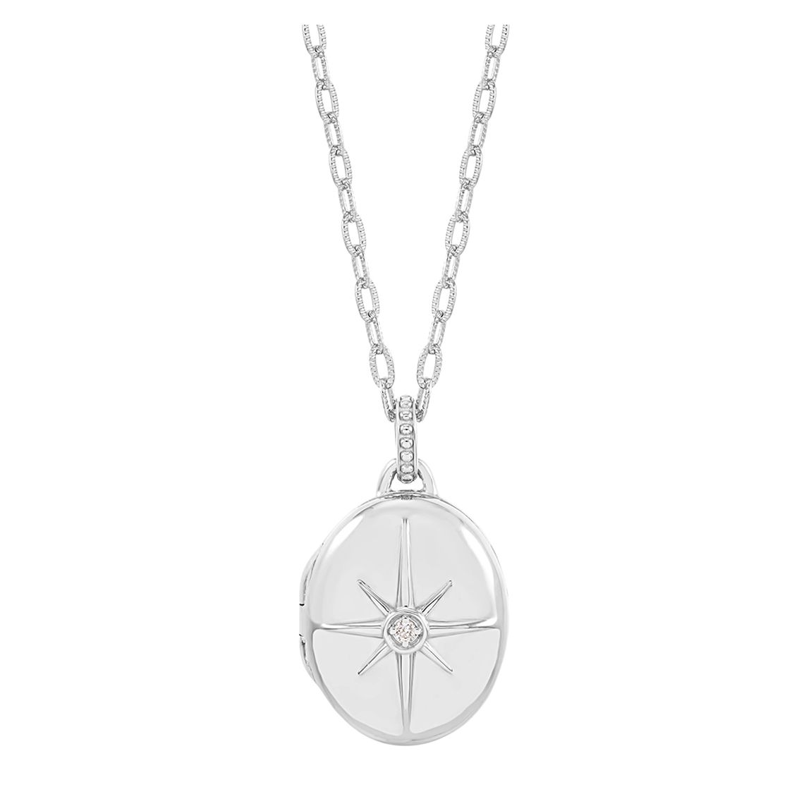 Silver Diamond Starburst Oval Locket main product photo