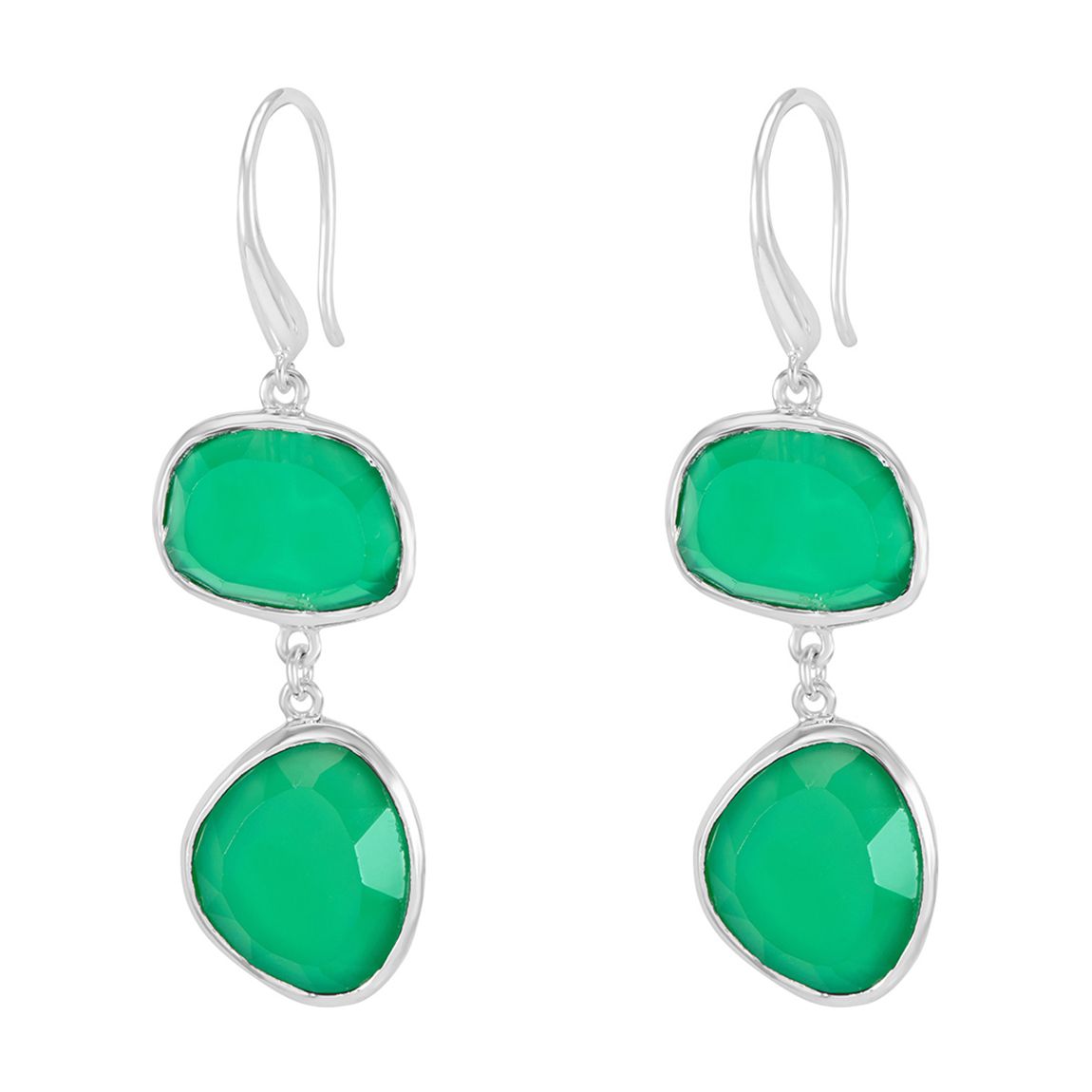 Silver Green Onyx Pebble Drop Earrings main product photo
