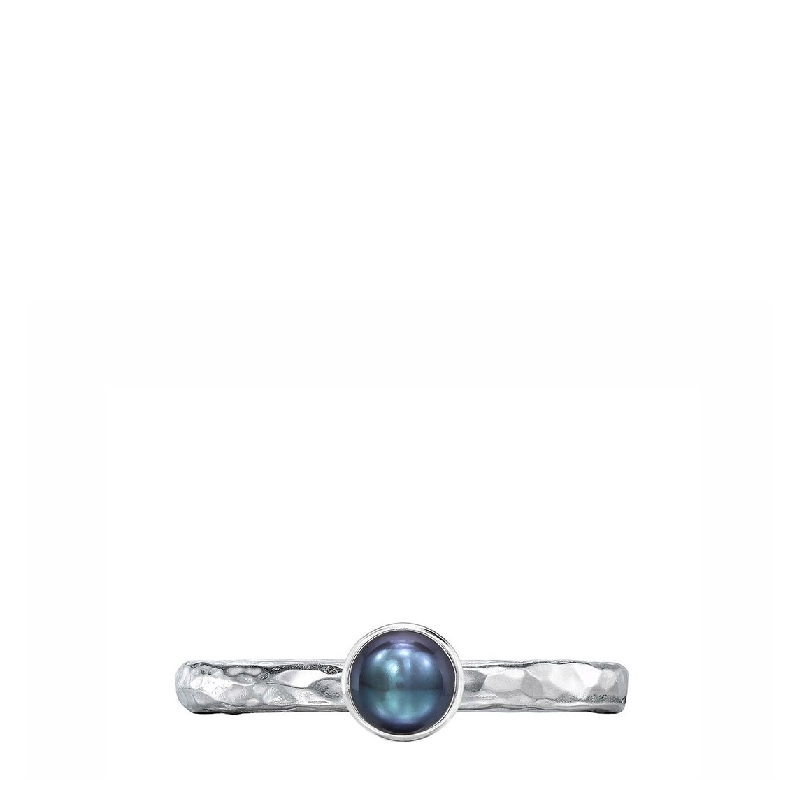 Silver 4mm Peacock Pearl Hammered Twinkle Ring main product photo