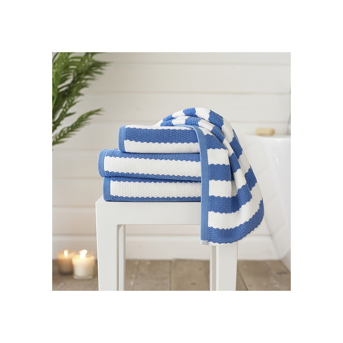 Boston Striped 550gsm Yarn Dyed Jacquard 100% Cotton Hand Towels Pair Blue main product photo
