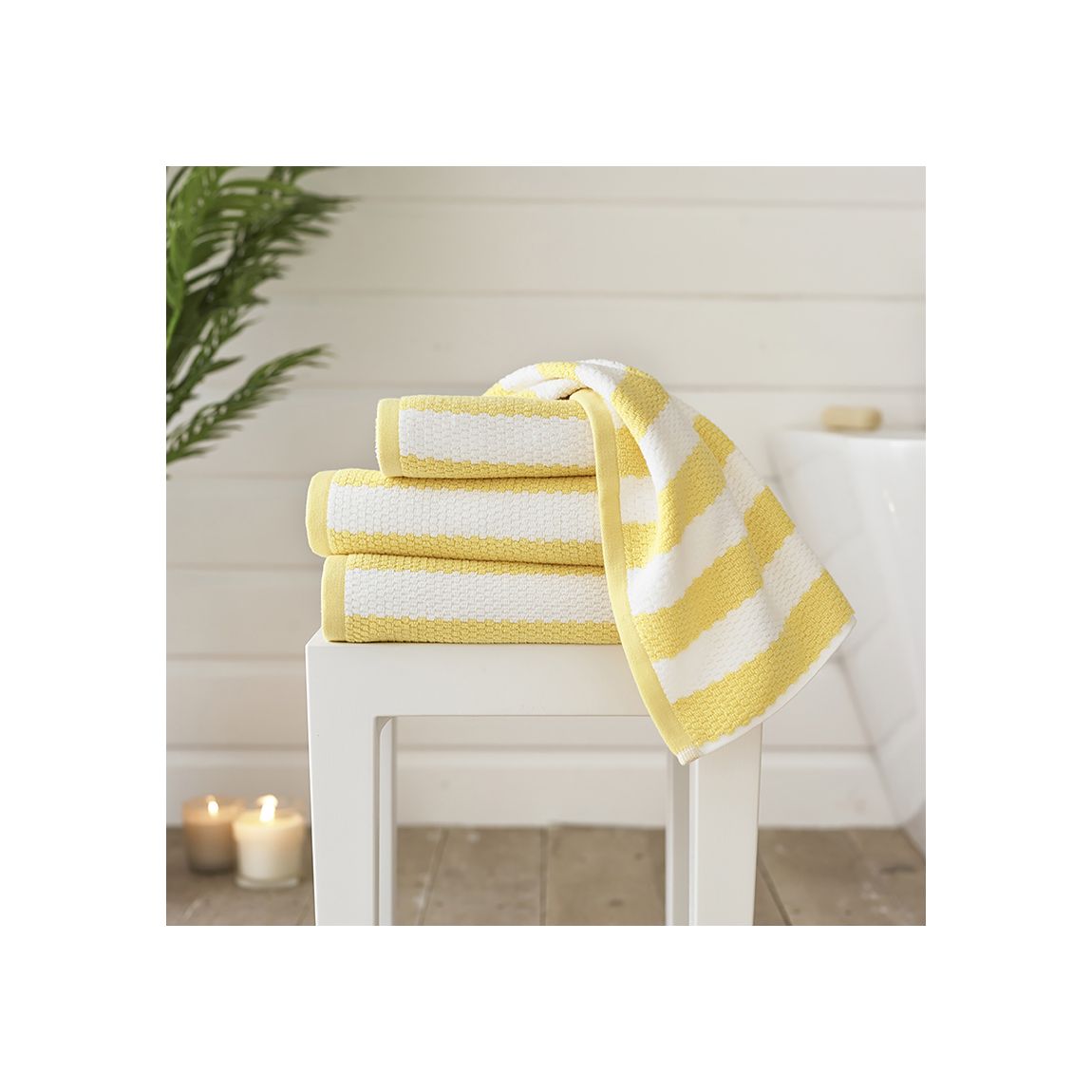 Boston Striped 550gsm Yarn Dyed Jacquard 100% Cotton Pair of Hand Towel Yellow main product photo