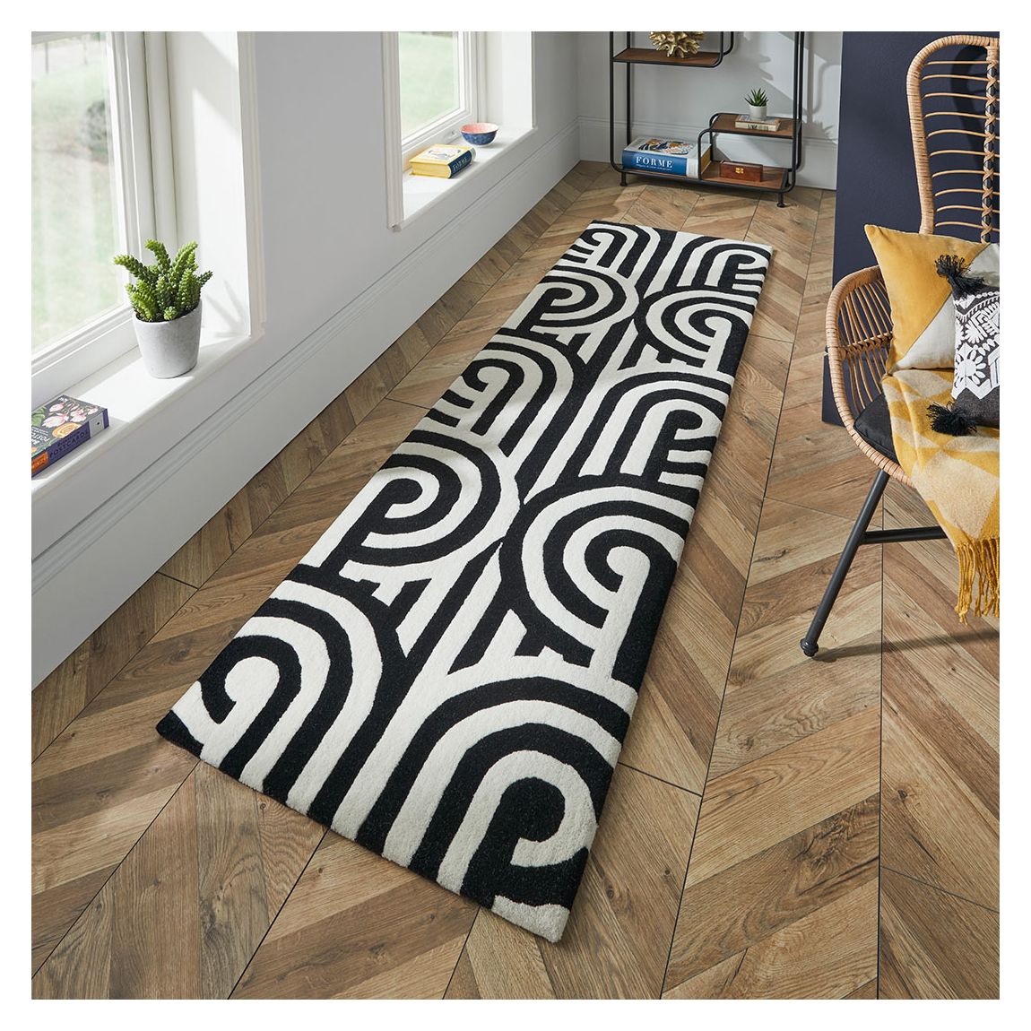 Florence Broadhurst Turnabouts 39205 67x230cm Runner Rug, Black/White main product photo