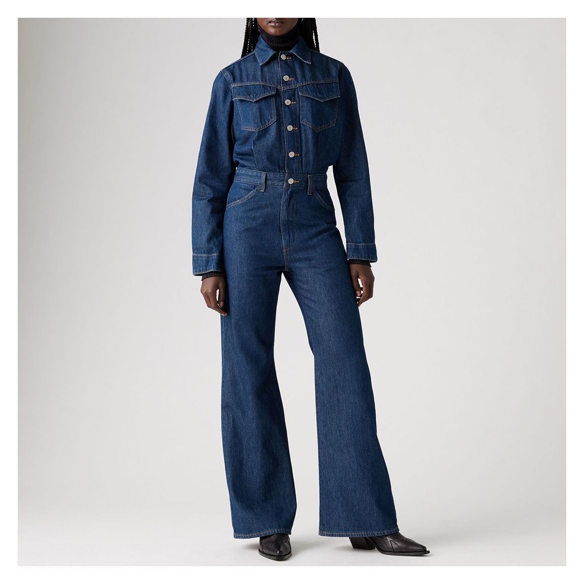 Dark Blue Flared Western Jumpsuit main product photo