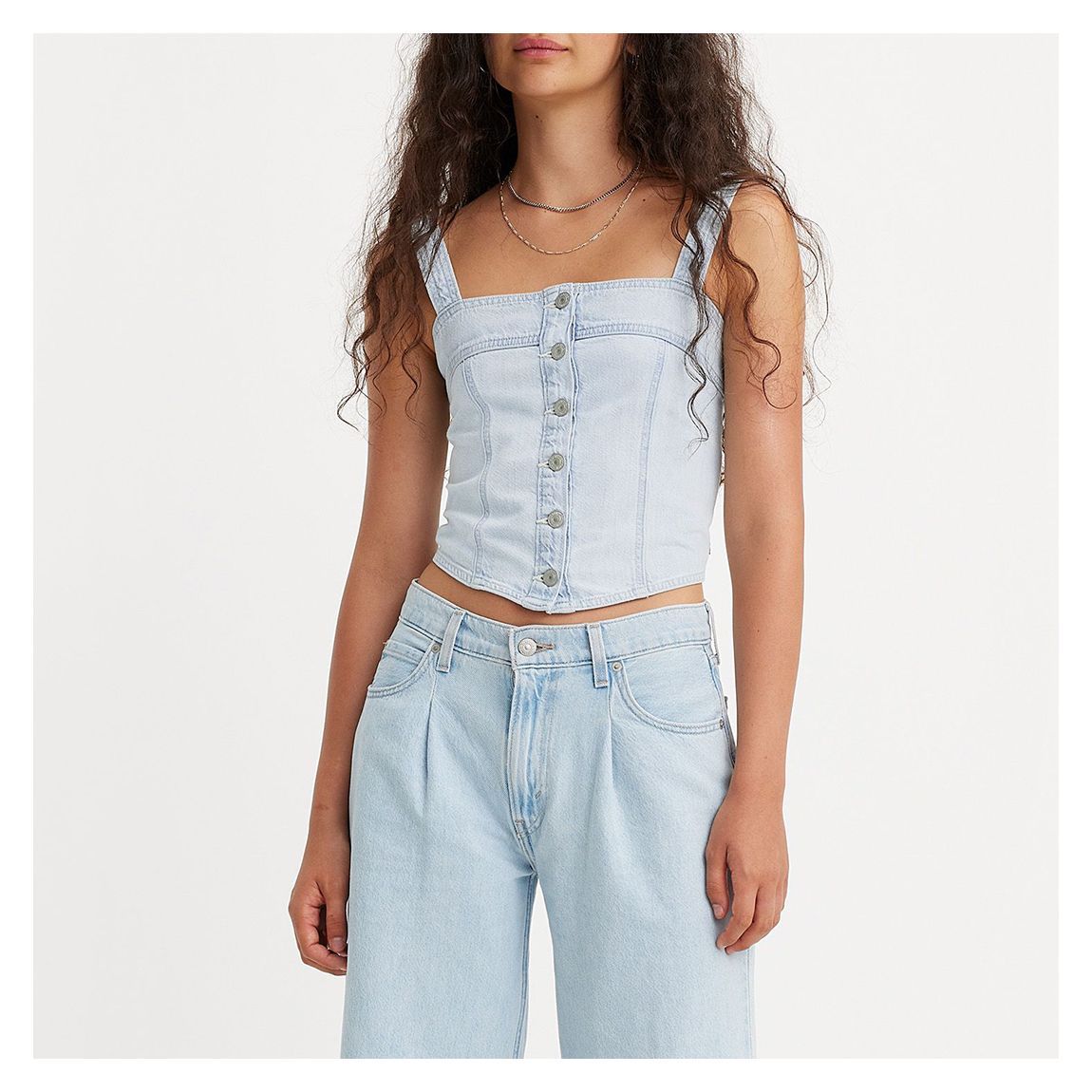Light Blue Denim Corset Tank Top main product photo