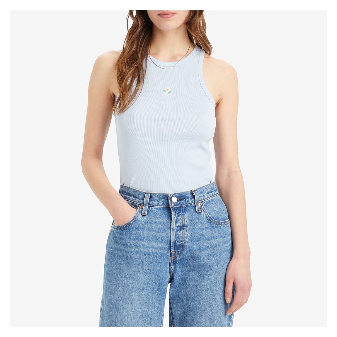 Light Blue Embroidered Rib Tank Top main product photo