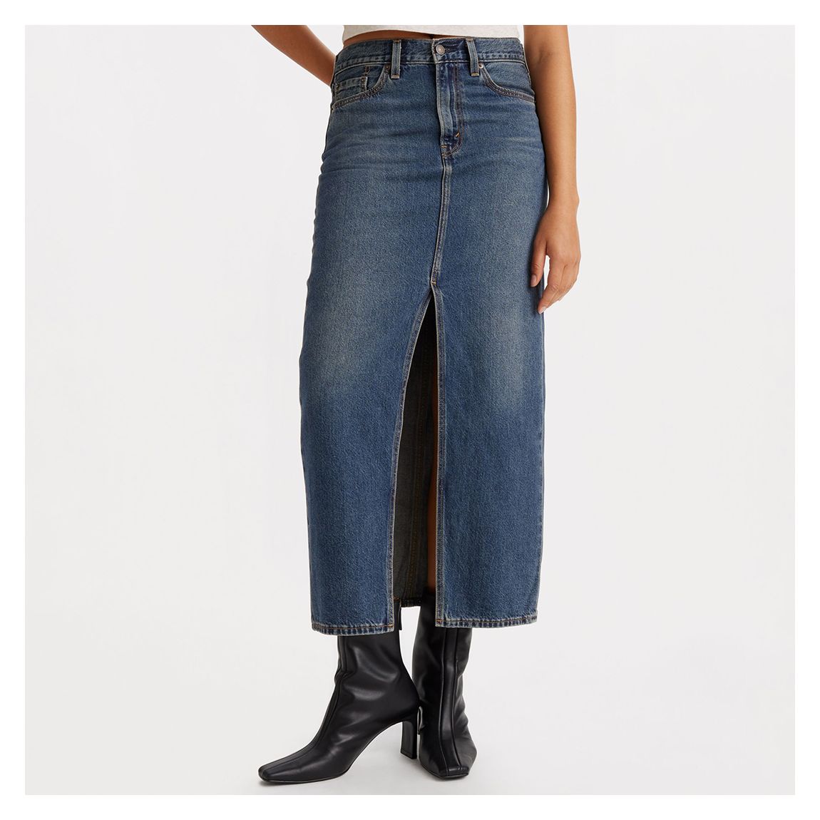 Vintage Blue Split Denim Midi Skirt main product photo