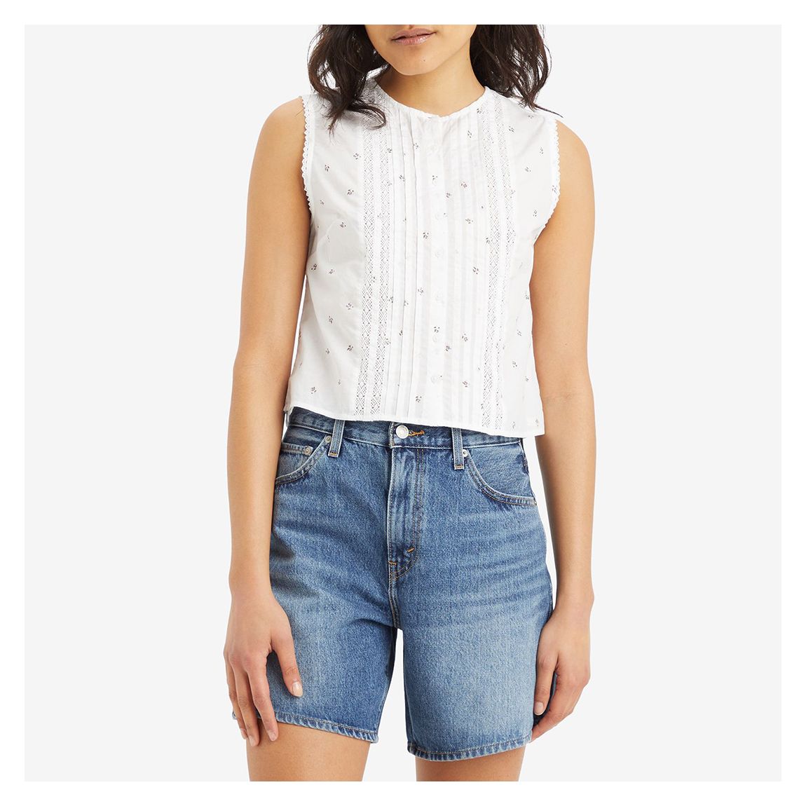 White Lorelai Button Down Cotton Blouse main product photo