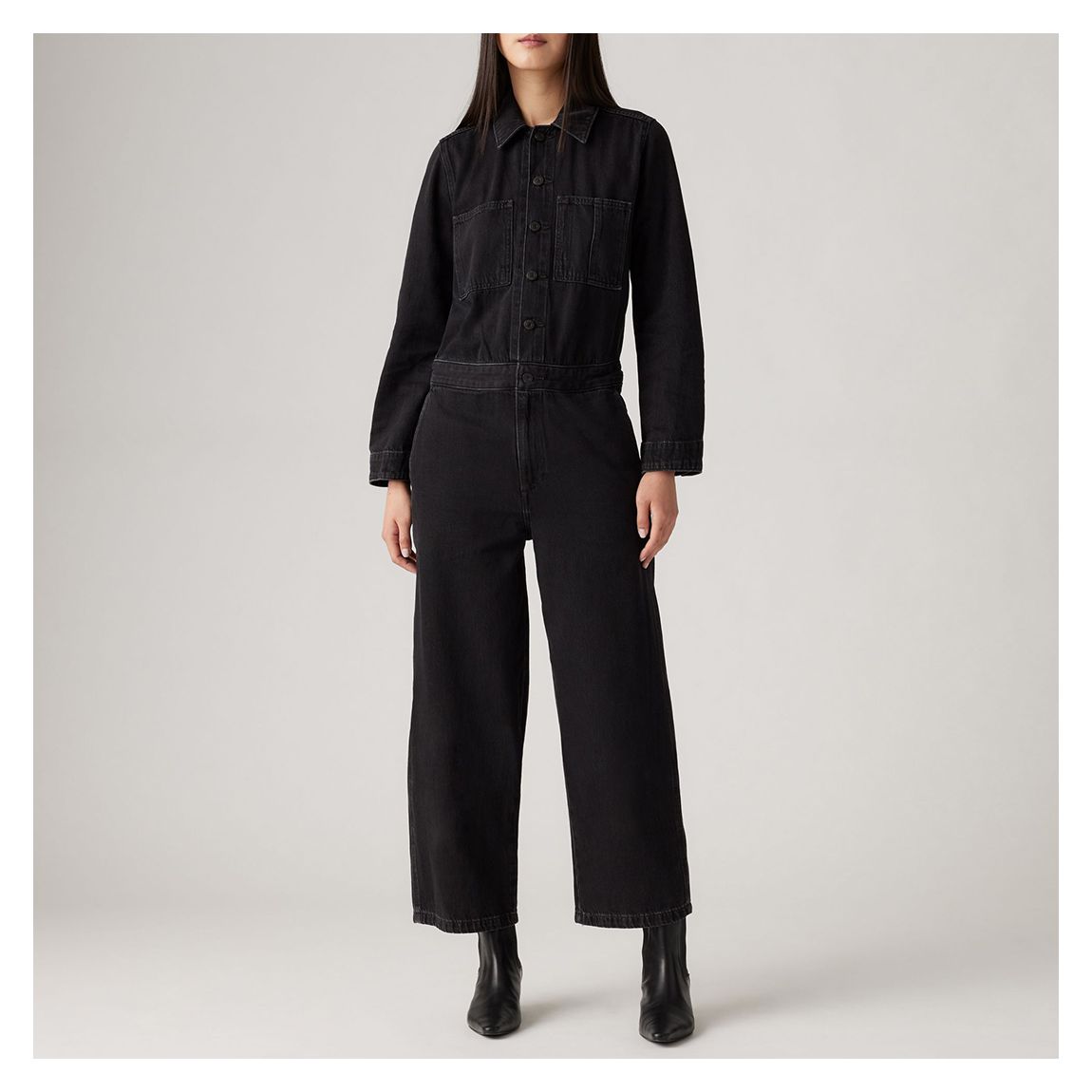 Black Iconic Wide Denim Jumpsuit main product photo
