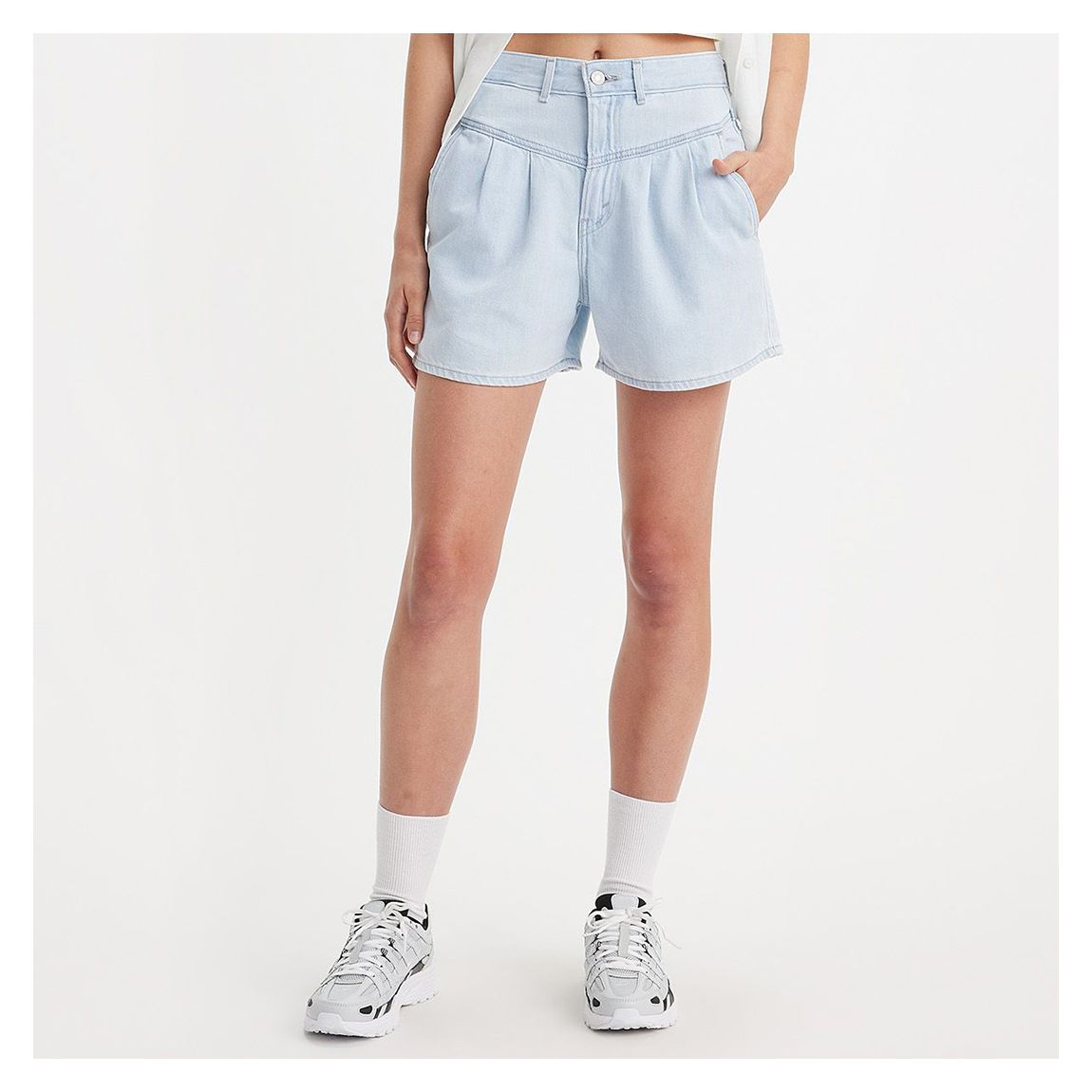 Light Blue Featherweight Denim Mom Shorts main product photo