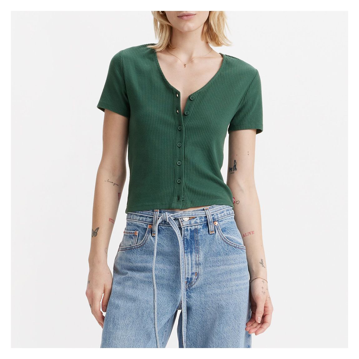 Green Muse Rib Cotton Blend Rib Tee main product photo