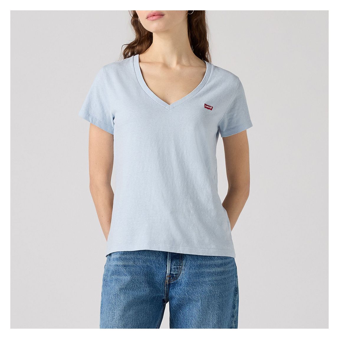 Light Blue Perfect V-Neck Cotton Tee main product photo