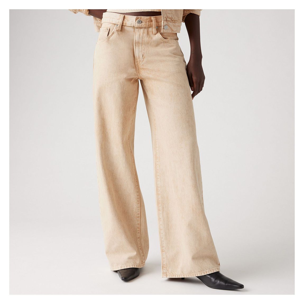Washed Beige Wide Leg Jeans main product photo