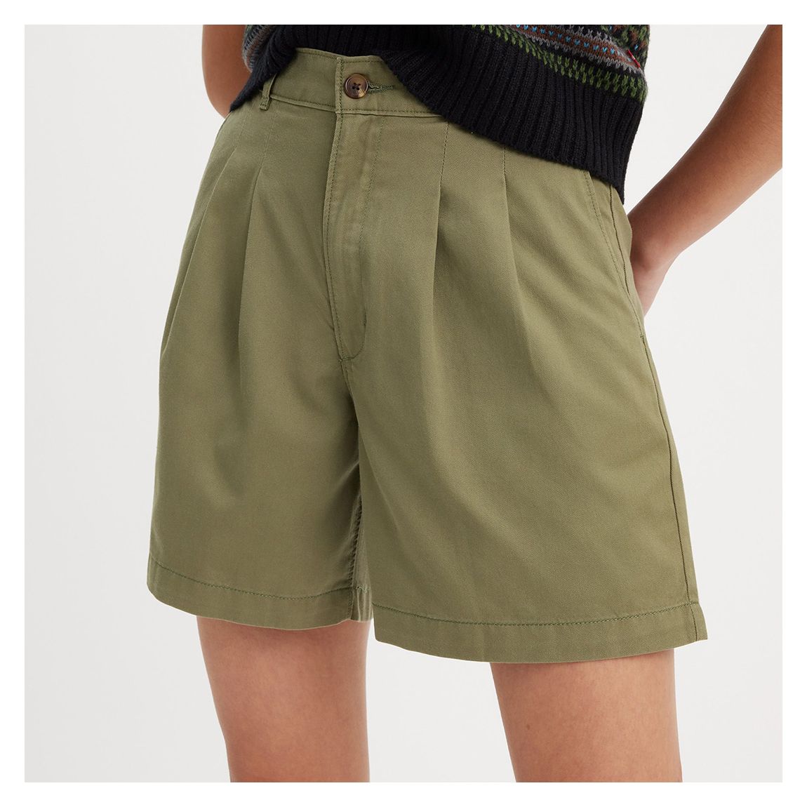 Khaki Pleated Safari Shorts main product photo