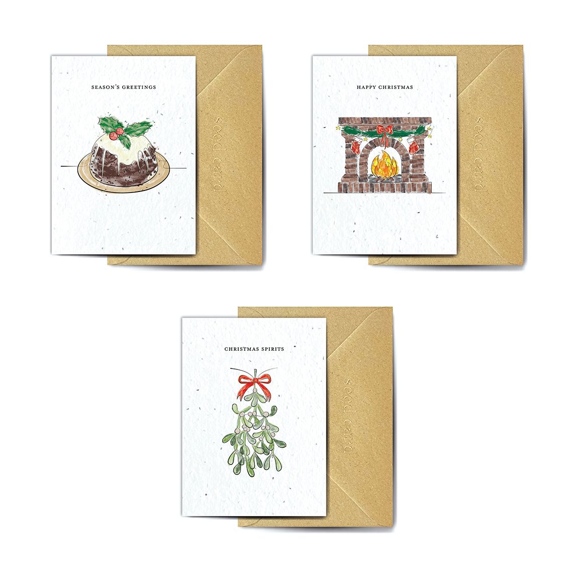 Pack Of 6 Christmas Pudding, Fireplace & Mistletoe Cards main product photo