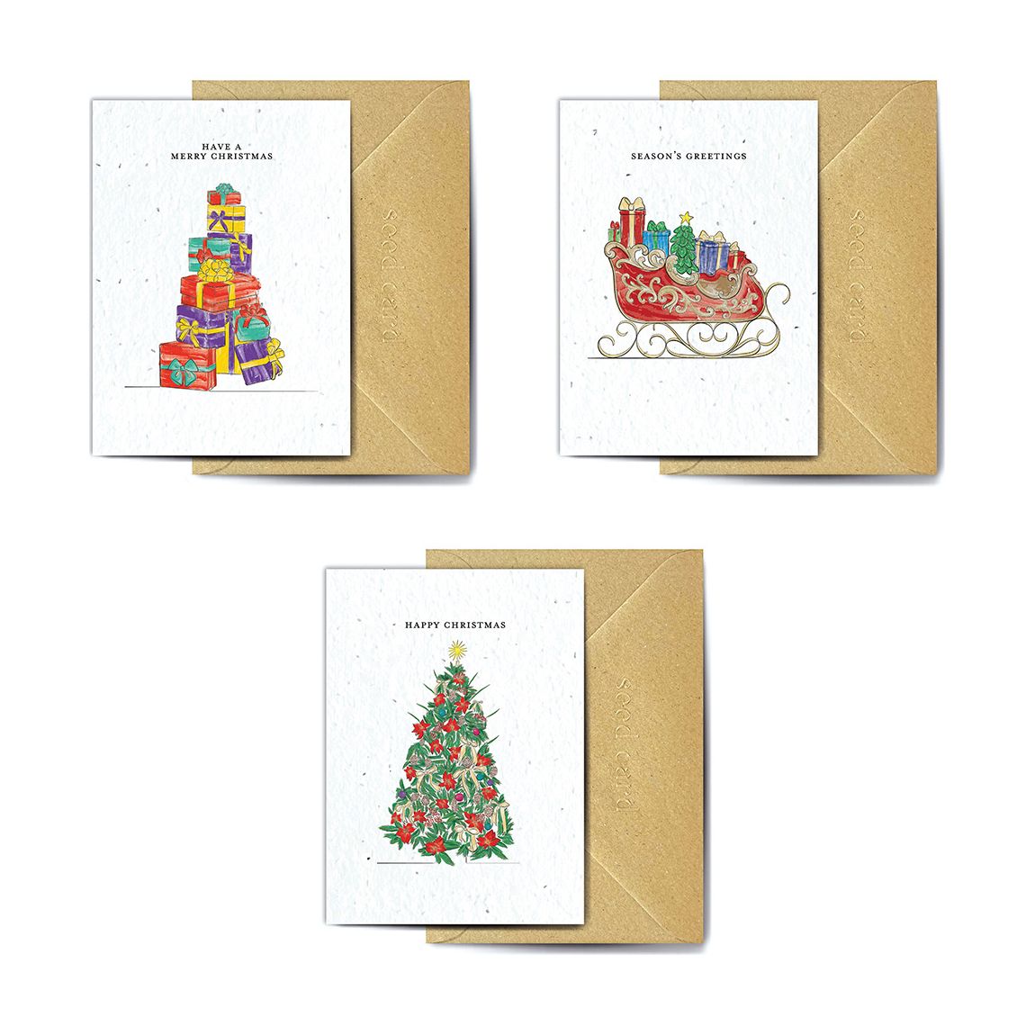 Pack Of 6 Present, Sleigh & Tree Cards main product photo