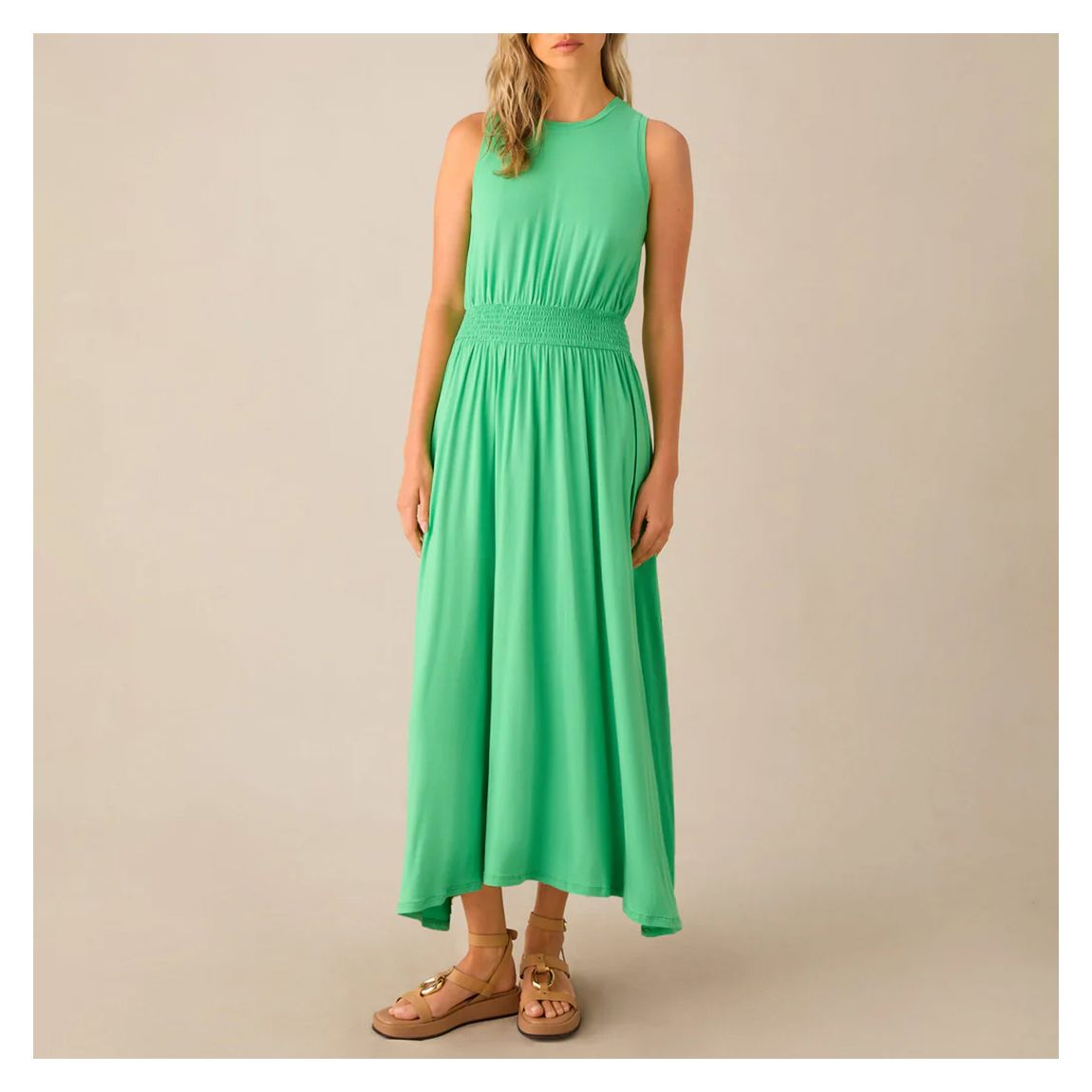 Green Jersey Shirred Waistband Dress main product photo