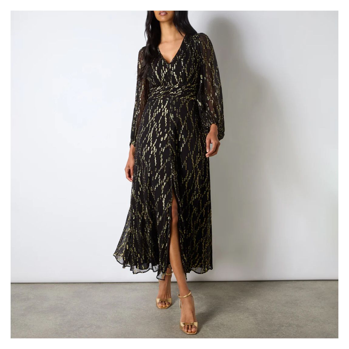 Gold Foil V-Neck Midaxi Dress main product photo