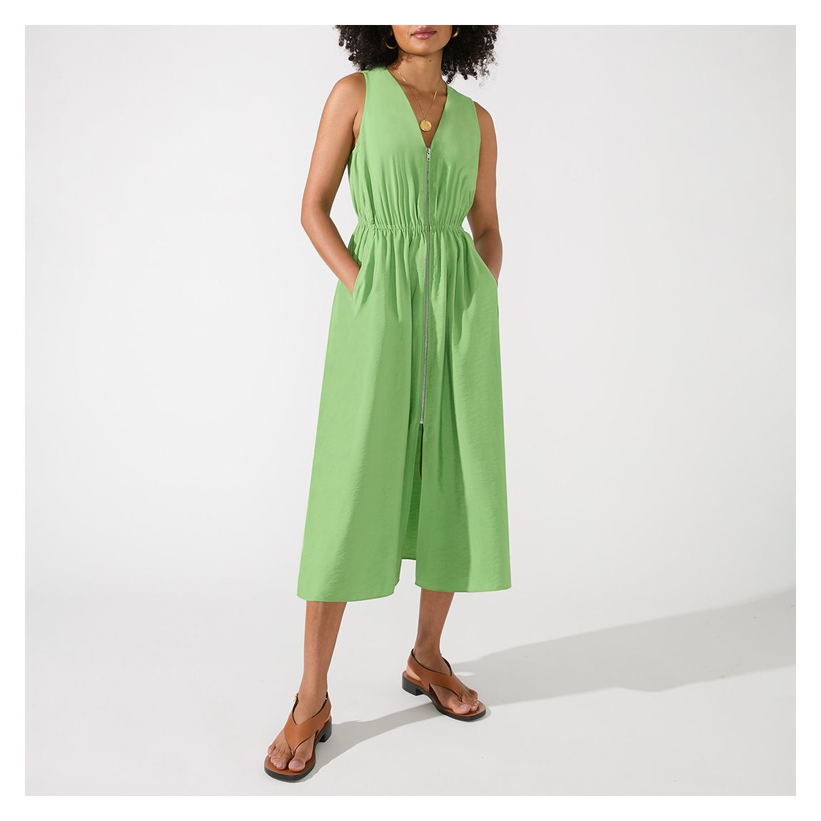Zip Front Sleeveless Midi Dress main product photo