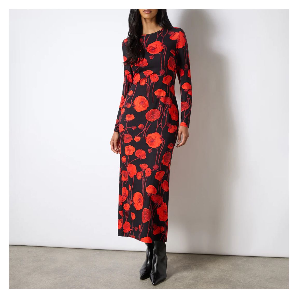 Red Floral Print Jersey Dress main product photo