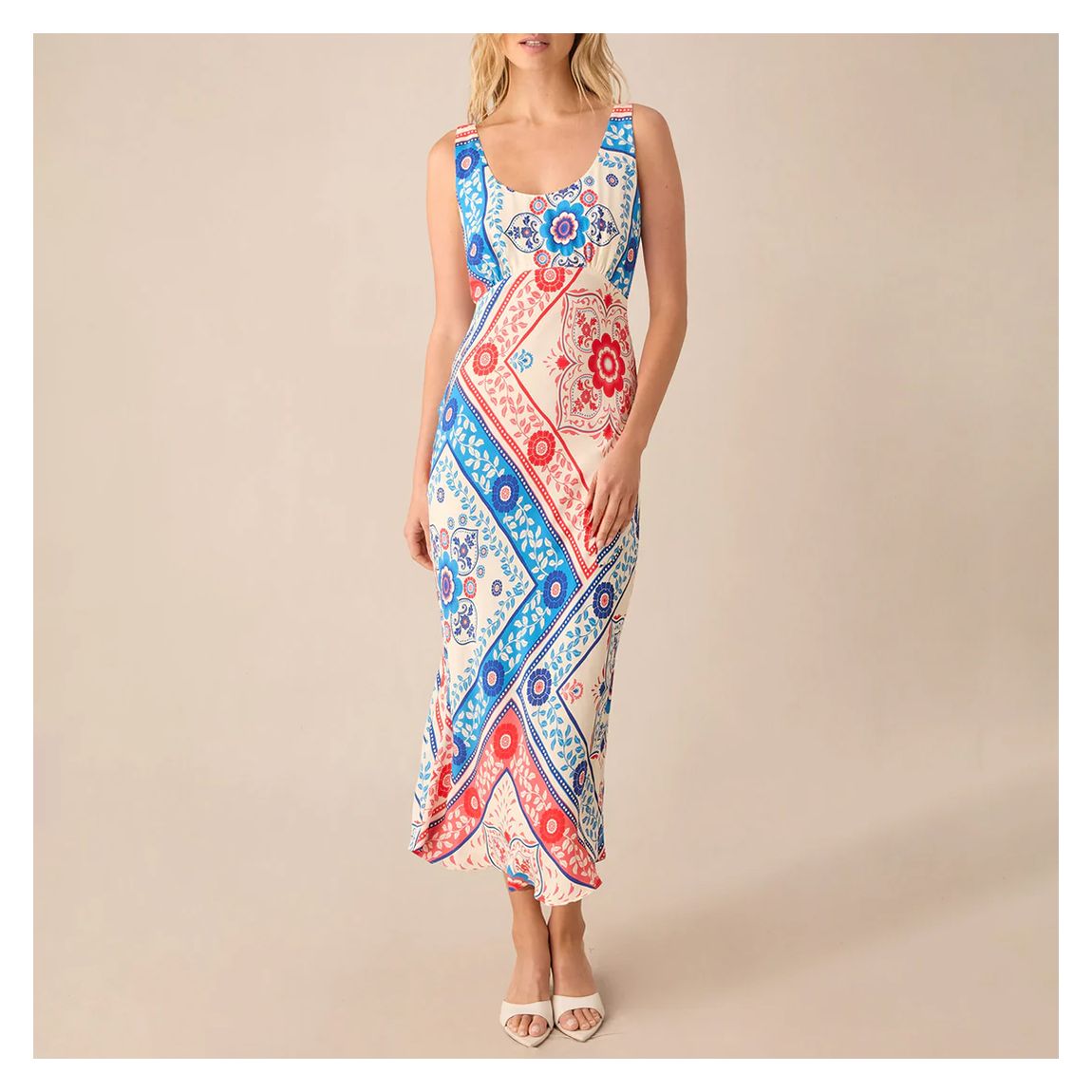 Multi Patchwork Paisley Scoop Neck Cami Midi Dress main product photo