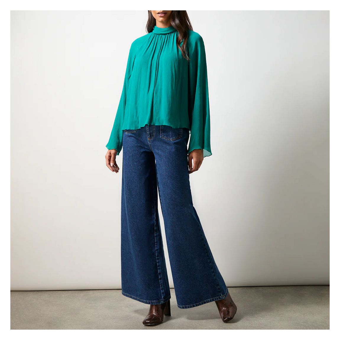 Teal Crinkle Flared Sleeve Blouse main product photo