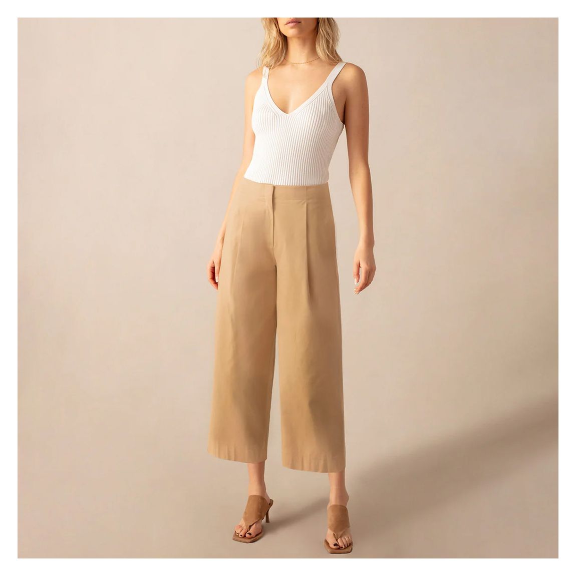 Cream Ribbed Knit Vest Top main product photo