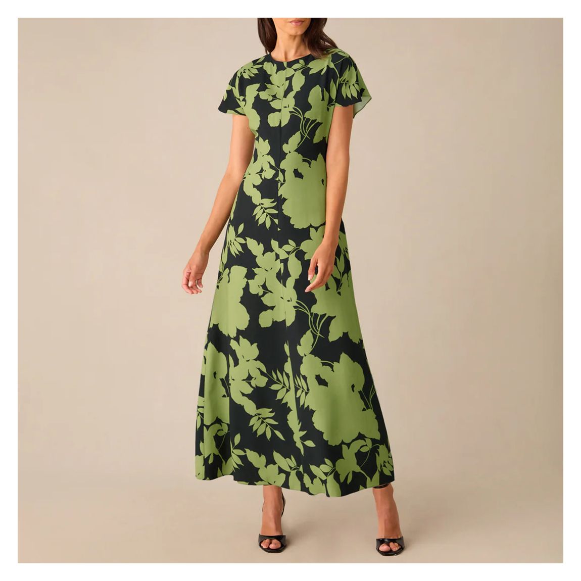 Victoria Green Floral Print Flutter Sleeve Midi Dress main product photo