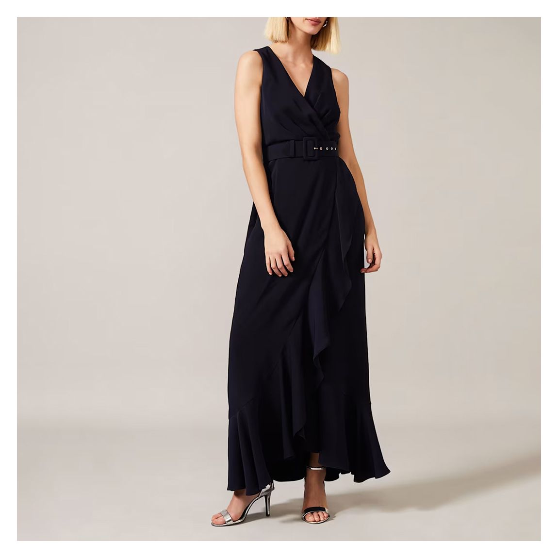 Navy Lara Belted Ruffle Dress main product photo