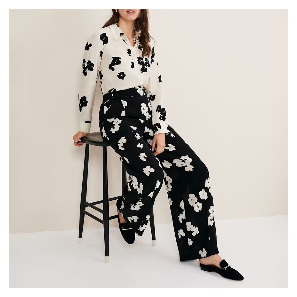 Black/White Rae Floral Wide Leg Trousers main product photo