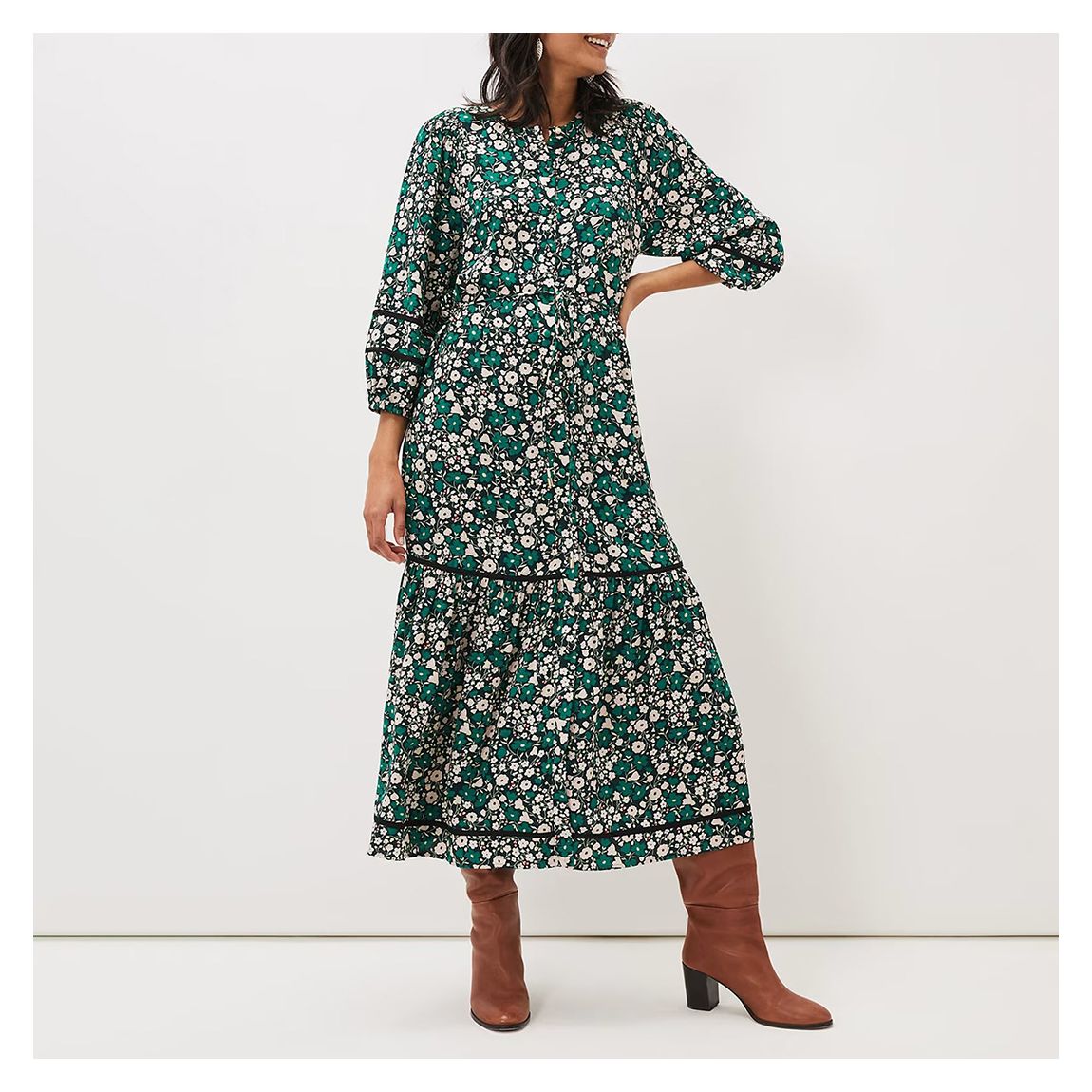 Green Floral Ava Tiered Midaxi Dress main product photo