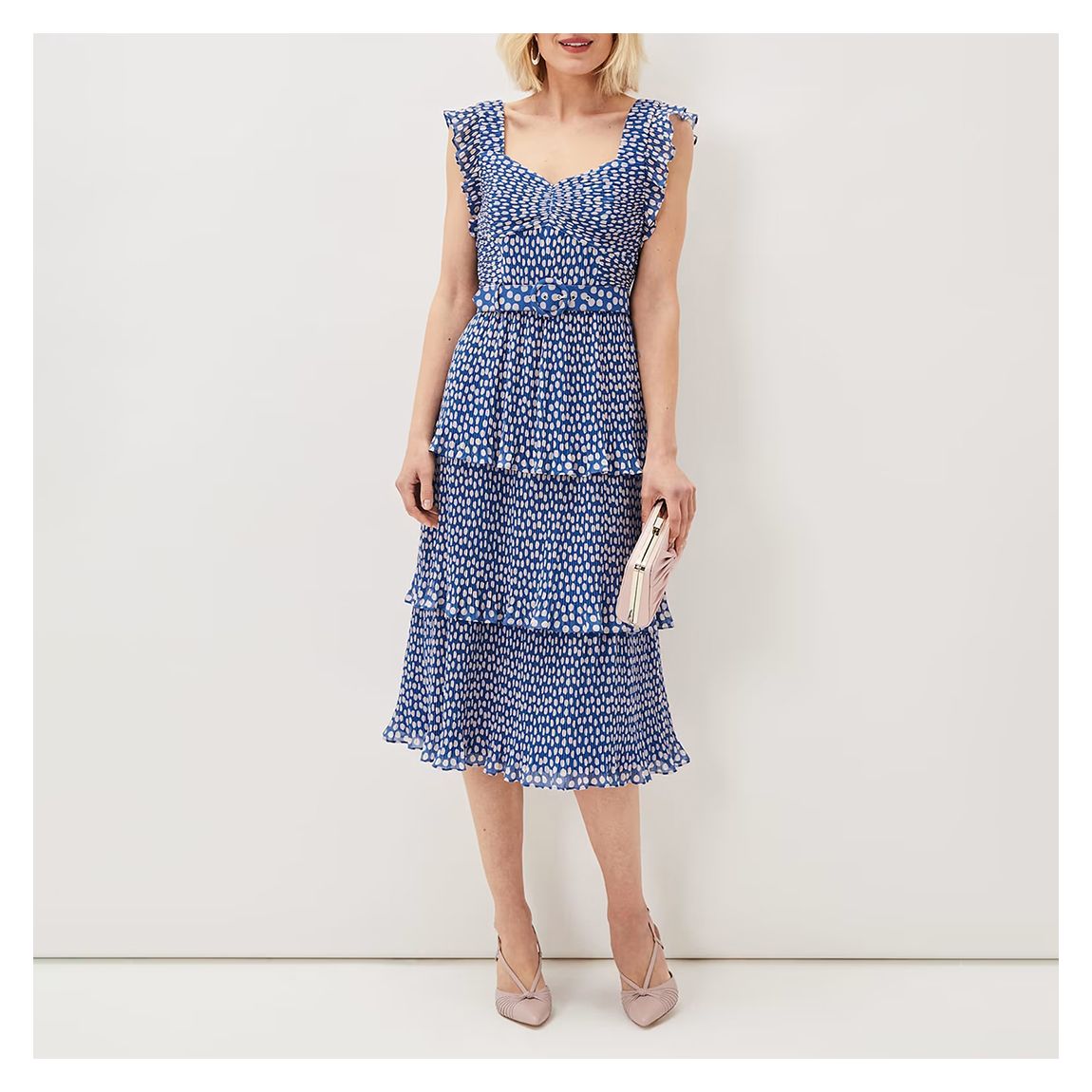 Blue Lisha Pleated Spot Dress main product photo