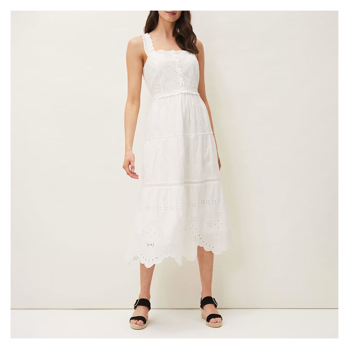 White Ellie Broiderie Midi Dress main product photo