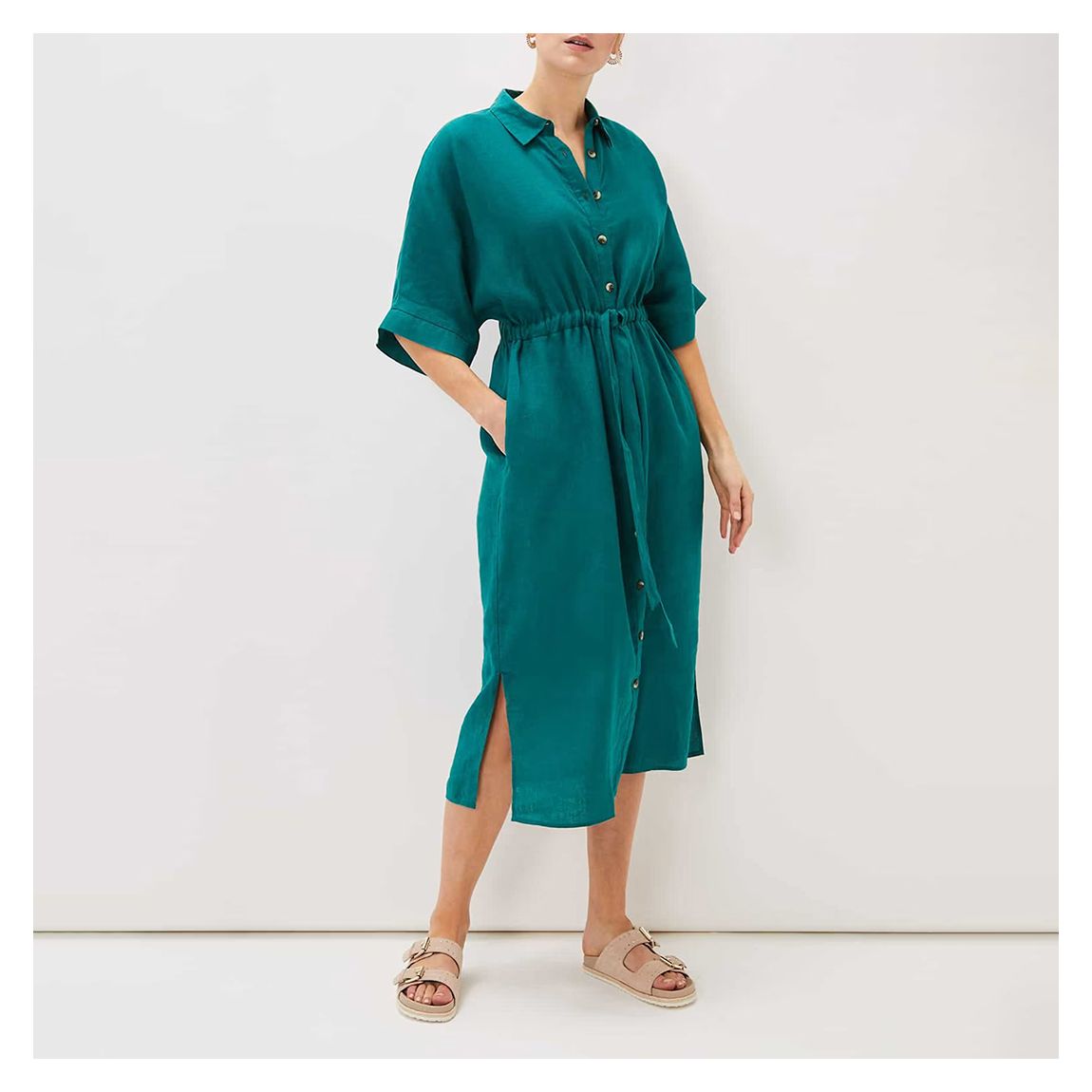 Teal Marlene Linen Dress main product photo