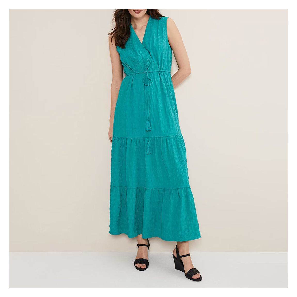 Teal Anika Textured Tiered Dress main product photo