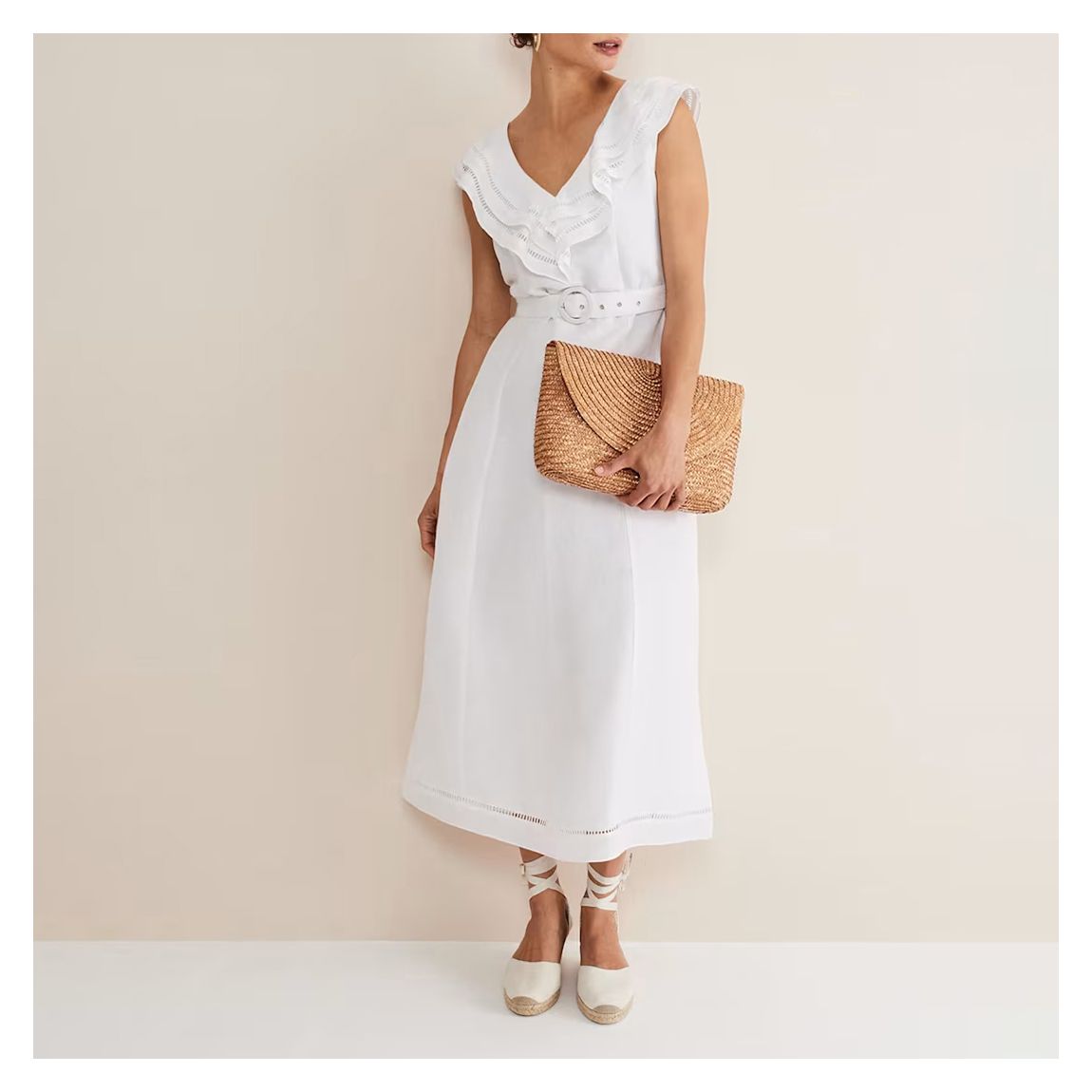 White Julieta Frill Linen Blend Dress main product photo
