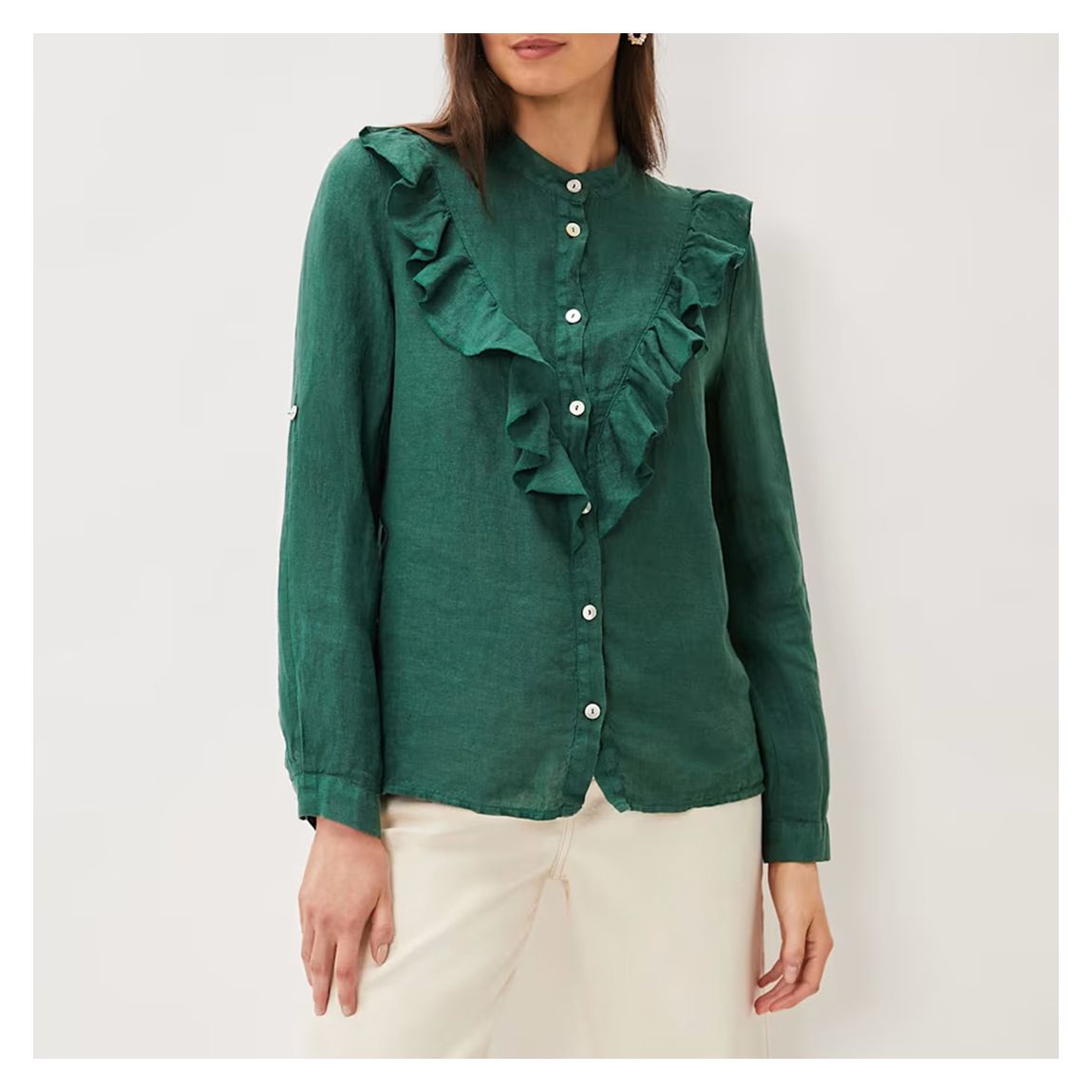 Green Enid Frill Linen Blouse main product photo