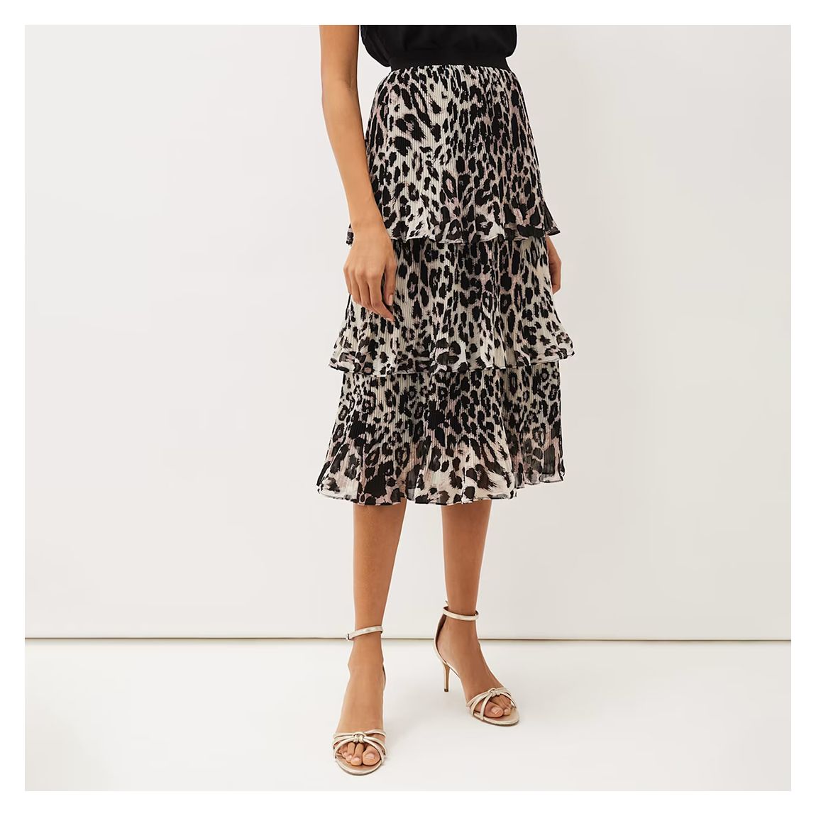 Multi Chelsie Tiered Leopard Print Midi Skirt main product photo