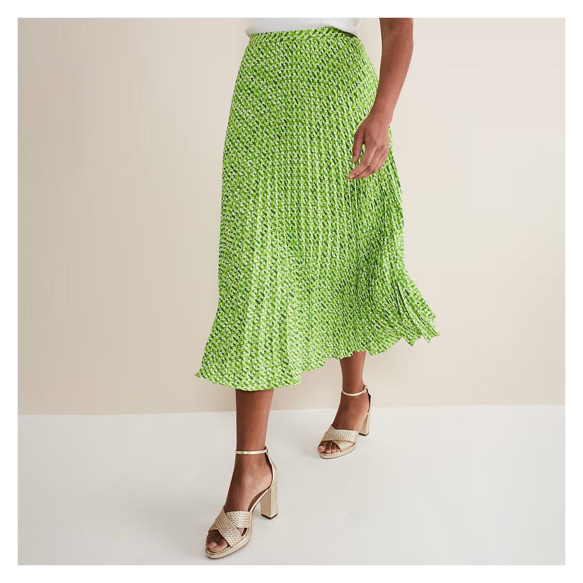 Green Elmina Geo Pleated Midi Skirt main product photo